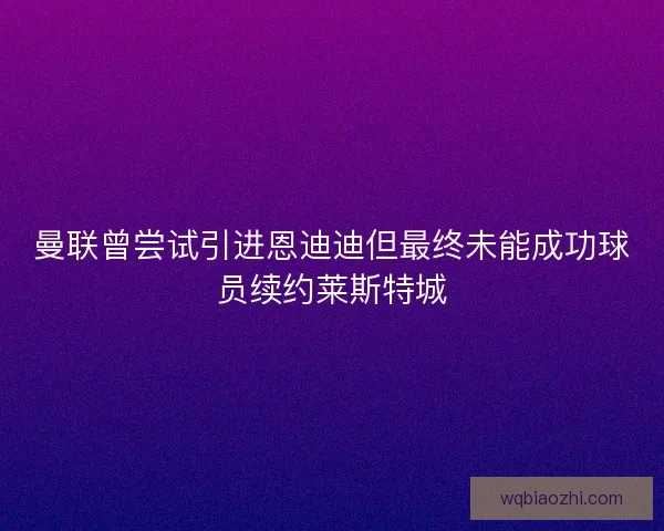 曼联曾尝试引进恩迪迪但最终未能成功球员续约莱斯特城